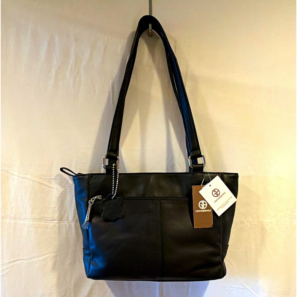 NWT Giani Bernini Black Nappa Leather Tote Shoulder Bag Purse Multi Pocket